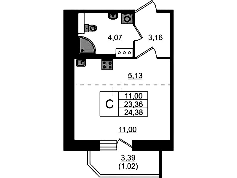 Квартира студия 24.38 м², 6/23 эт., ЖК «Живи! В Рыбацком»